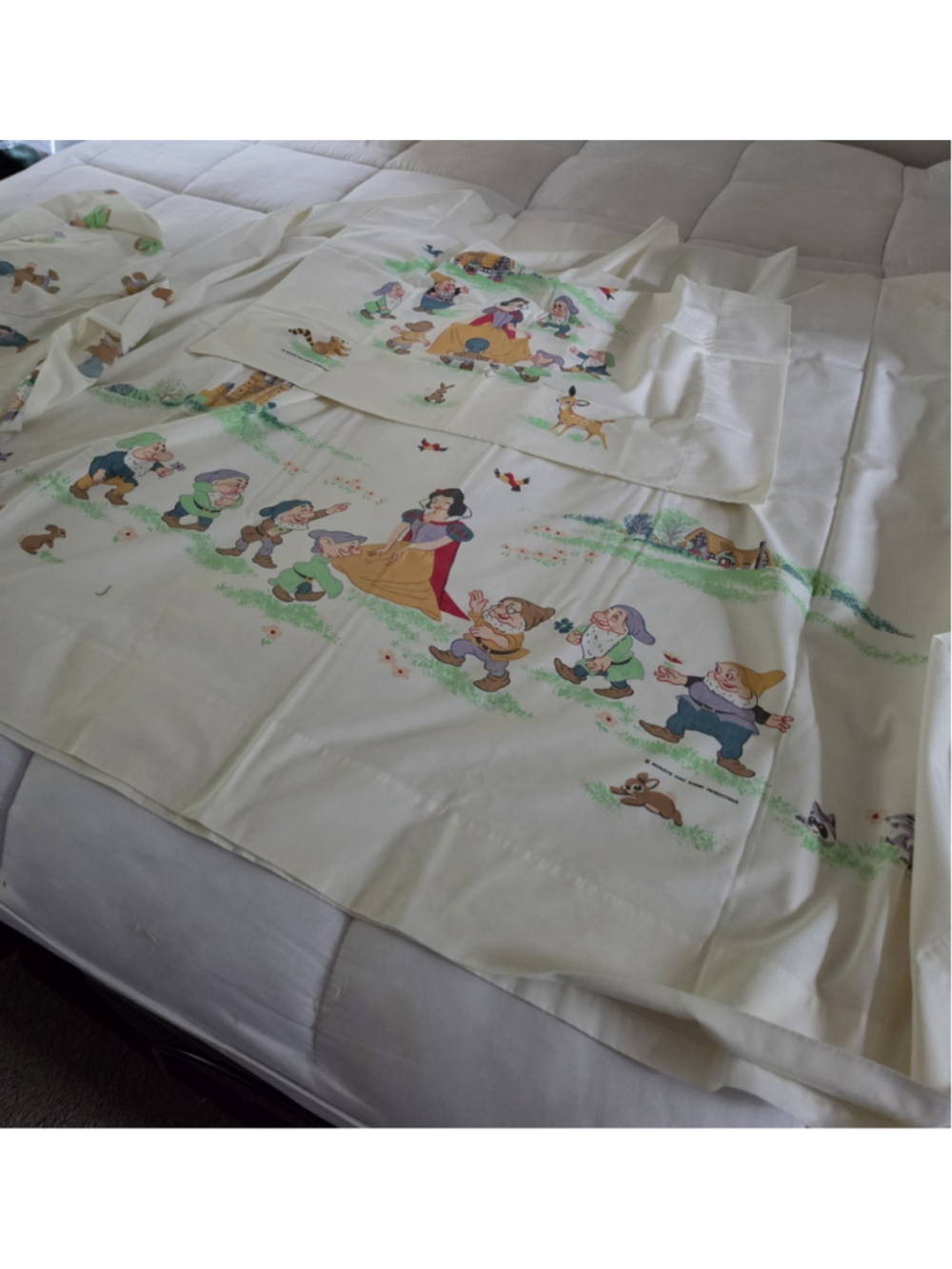 1967 Walt Disney Snow White & Dwarfs Twin Sheet Set Wamsutta Ultracale Complete